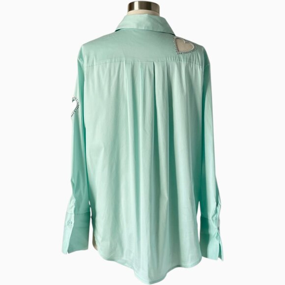 Alice + Olivia Finley Heart Cutout Embellished Mint Cotton Top M - Picture 4 of 8
